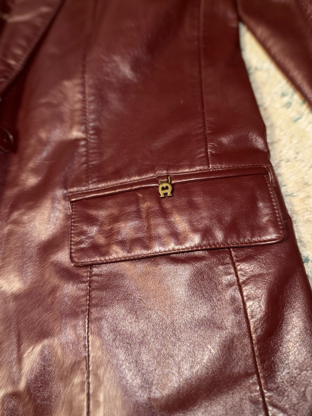 Etienne Aigner Burgundy Leather Blazer 6 - Picture 5 of 15